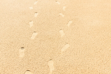 Fototapeta na wymiar Shoe prints from two people walking on beach