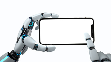 Humanoid Robot Hand Smartphone White Screen