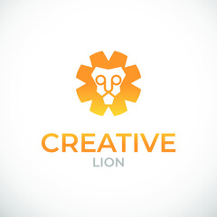 Geometric lion logo design, lion icon, small cat icon, creative gradient beast design, geometric animal leo design concept