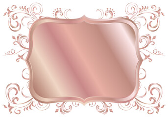 Rose golden shiny glowing ornate frame isolated over white