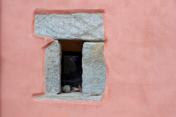 Old stone window detail taken in the old village center of Bigorio