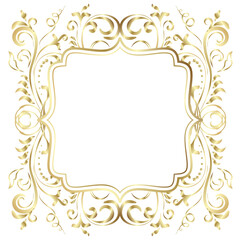 Golden shiny glowing ornate frame isolated over white