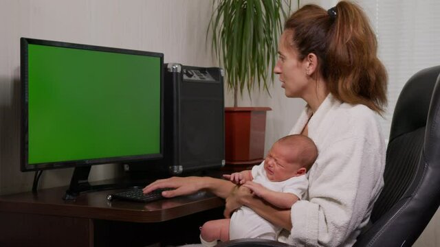 Young business start up, Young Owner Woman Start up for Business Online Working at home, woman working on a computer laptop with a key-green screen in home.