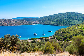 Fototapeta na wymiar Cennet Koyu ( Paradise Bay ) in Bodrum District of Turkey