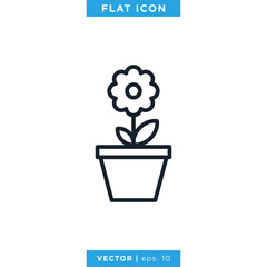 Flower Pot Icon Vector Design Template. Editable Stroke.