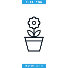 Flower Pot Icon Vector Design Template. Editable Stroke.