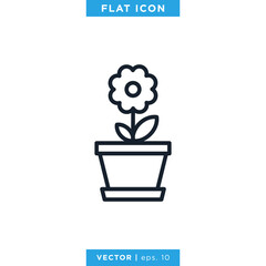 Flower Pot Icon Vector Design Template. Editable Stroke.