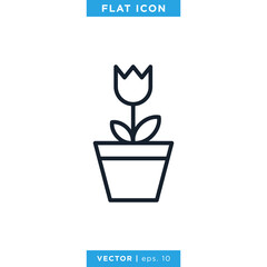 Flower Pot Icon Vector Design Template. Editable Stroke.