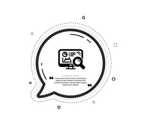 Seo statistics icon. Quote speech bubble. Search engine sign. Analytics chart symbol. Quotation marks. Classic seo analytics icon. Vector