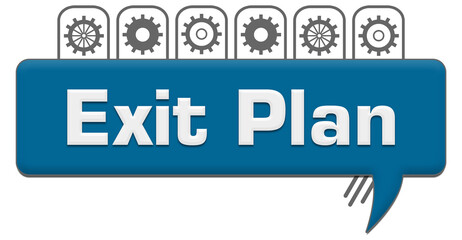 Exit Plan Blue Grey Comment Symbol With Gears On Top 