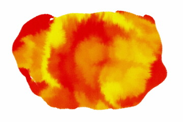 Abstract watercolor of red mixed with yellow on a white background.