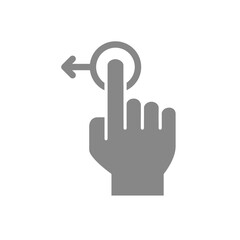 One-touch and swipe left grey icon. Touch screen hand gesture symbol