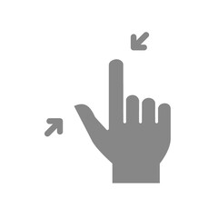 Pinch with two fingers grey icon. Touch screen hand, reduce the size gesture symbol