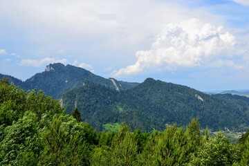 Summits of the Three Crowns Massif, portion of a range called Pieniny Mountains in the south of Poland. View from Szafranowka Mountain, Szczawnica, Poland