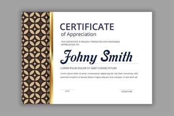 Abstract certificate template with navy batik seamless pattern