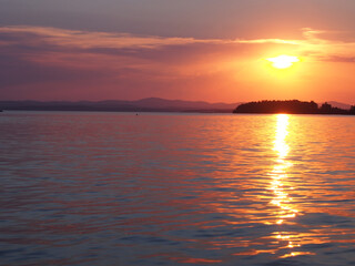 Sunset on lake Uvildy in Chelyabinsk region (Russia)
