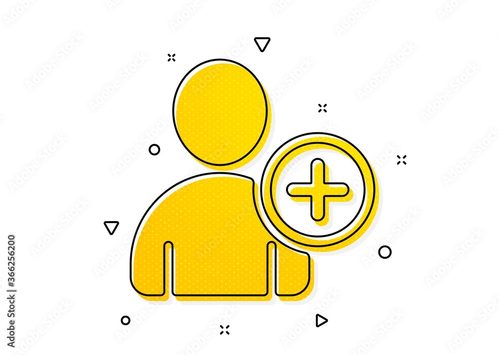 Poster profile avatar sign. add user icon. person silhouette symbol. yellow circles pattern. classic add us