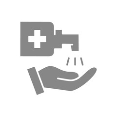 Obraz premium Cleaning hands with disinfectant grey icon. Hygiene, disinfection product symbol