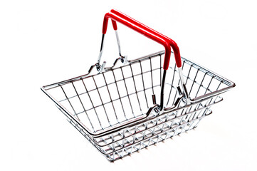 Shopping basket, metal, isolated on a white background.