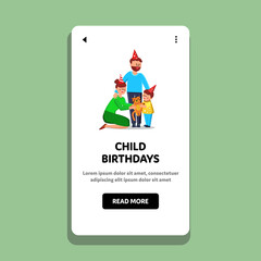 Child Birthdays Celebrate Family With Cat Vector