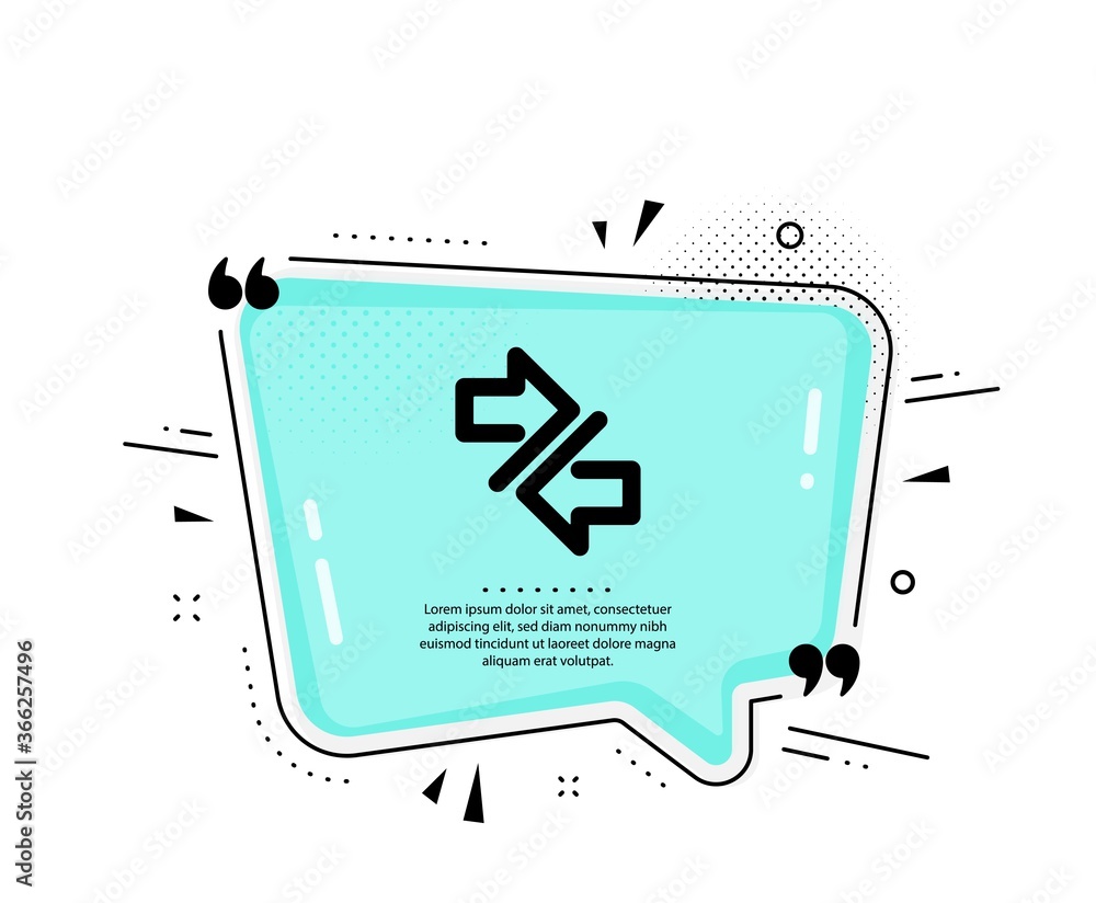 Poster synchronize arrows icon. quote speech bubble. communication arrowheads symbol. navigation pointer si