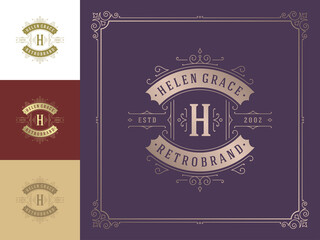 Vintage logo template vector golden elegant flourishes ornaments.