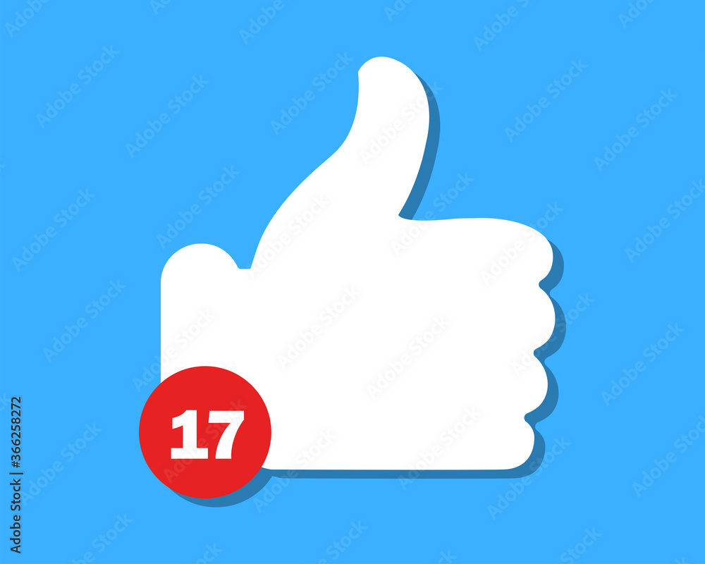 Poster thumbs up or like. social net icon. icon with a new number. blogging and online messaging idea. soci