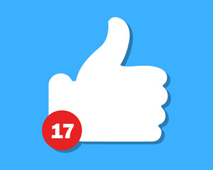 Thumbs up or like. Social net icon. Icon with a new number. Blogging and online messaging idea. Social media services. Vector illustration.