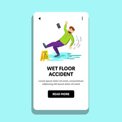 Wet Floor Accident Falling Man In Office Vector