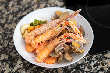 Shot of a delicious prawn and shellsea fish dish being served at a home