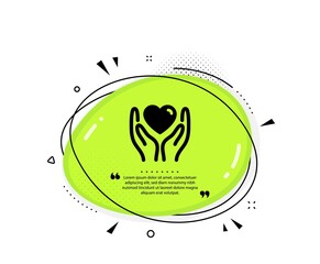 Hold heart icon. Quote speech bubble. Friends love sign. Friendship hand symbol. Quotation marks. Classic hold heart icon. Vector