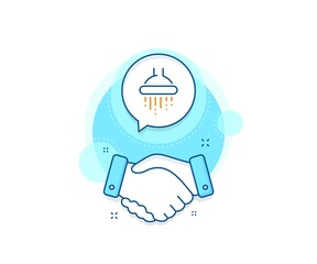 Bathroom sign. Handshake deal complex icon. Shower line icon. Hotel service symbol. Agreement shaking hands banner. Shower sign. Vector