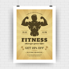 Layout poster template design itness sport event, tournament flyer retro typographic cover vector illustration