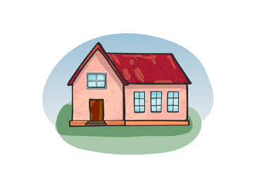 Doodle house, cartoon scribble style vector illustration.