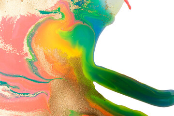 Obraz premium Rainbow abstract gradient pattern. Colorful liquid background with golden glitter. Artwork abstract texture.