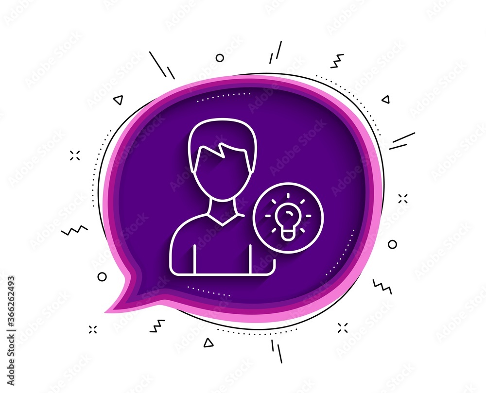 Poster user line icon. chat bubble with shadow. profile with lamp bulb sign. male person silhouette with id