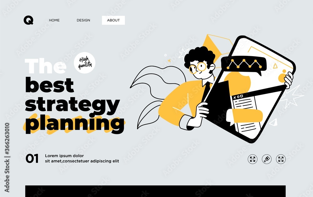 Poster presentation slide template or landing page website design. business concept illustrations. modern f