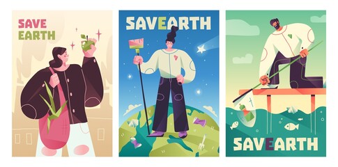 Vector eco illustration for social poster, banner or card on the theme of saving the planet.