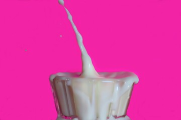 milk splash on fuchsia background
