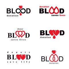 Set of vector blood donation conceptual illustrations. Hematology theme, medical treatment designs for use in pharmacy.