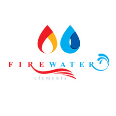 Nature elements harmony logo for use as corporate emblem, fire and water balance.