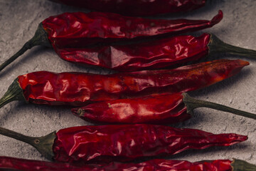Dried red chili or chilli cayenne pepper.