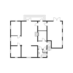 Black and White floor plan of a modern apartment. Vector blueprint. Unfurnished ground floor plan suburban house for your design.