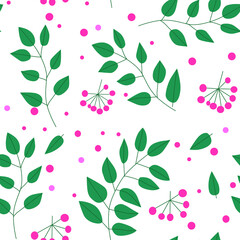 seamless pattern of berries and leaves color vector illustration