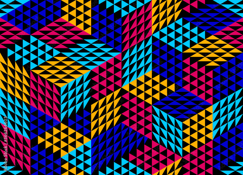 Poster geometric 3d seamless pattern with cubes, rhombus and triangles boxes blocks vector background, arch