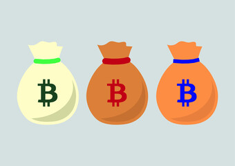 Bitcoin money bags vector set