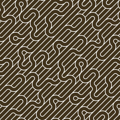 Lined seamless vector pattern with twisted lines, geometric abstract background, stripy net, optical maze, web network.