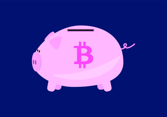 Bitcoin piggy bank vector on a dark blue background
