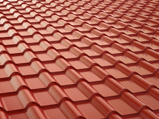 New brown metal tile roof. 3d illustration.
