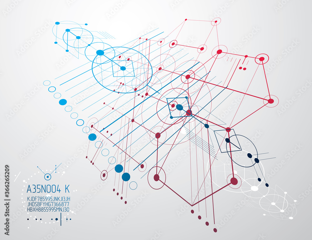 Poster mechanical scheme, vector engineering drawing with circles and hexagons. technical plan can be used 